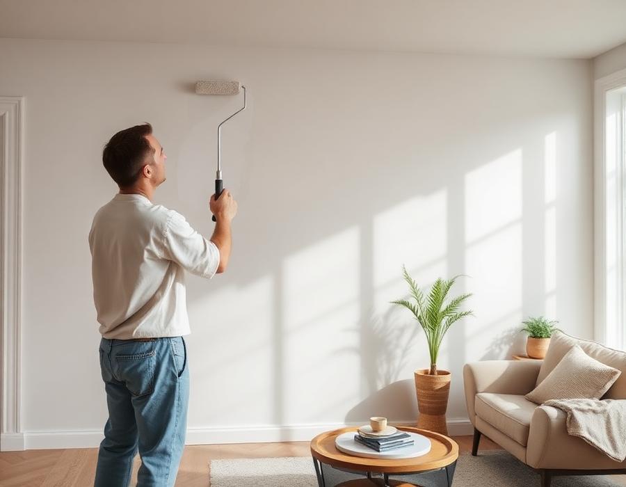 Painter repainting the exterior weatherboards of a home